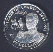 Cook-szigetek 1993. 50$ Ag "Amerika 500 éve-José de San Martin" T:PP