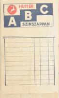 cca 1930-38 Flora Terpentin színszappan jegyzék + Hutter ABC Színszappan jegyzék, kitöltetlen, hátoldalán korabeli feljegyzéssel Stühmer (?) témában, apró sérüléssel