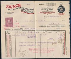 1928 Zwack J. és Társai Budapest, Udvari Szállítók Likőrgyára fejléces számla 17,8 liter málnaszörp tárgyában