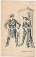 Am Posten. K.u.K. Kriegsmarine Matrosenhumor / Austro-Hungarian Navy mariner humour art postcard. C. Fano Pola 5863. s: Ed. Dworak (EK)
