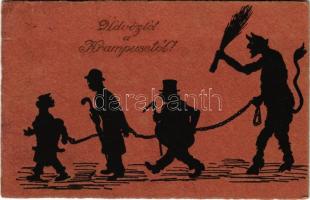1927 Üdvözlet a Krampusztól! Sziluett / Krampus greeting with silhouettes (EK)
