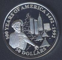 Cook-szigetek 1992. 50$ Ag "Amerika 500 éve-Giovanni de Varazzano" T:PP