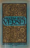 Heltai Jenő: Heltai Jenő versei. Budapest, 1911. A Nyugat kiadása (Légrády Testvérek ny.) 123 + [5] p. Első kiadás. Válogatás a költő-író-humorista korábbi versesköteteiből. Az első nyomtatott oldalon, az első és utolsó szövegoldalon régi tulajdonosi bélyegzés. Fűzve, Falus Elek színes rajzával illusztrált kiadói borítóban. Körülvágatlan példány.