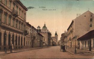 Kassa Kossuth Lajos street with Hotel and Café Fritsche Vilmos Europa