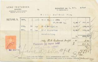 1931 Lenz Testvérek Budapest fejléces számla Santos "HR", Matagalpa és Costarica kávé tárgyában, kissé foltos
