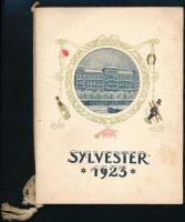 1923 Grand Hotel Hungária Budapest szilveszteri menükártya, zsinórfűzött papírborítóval