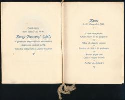 1923 Grand Hotel Hungária Budapest szilveszteri menükártya, zsinórfűzött papírborítóval