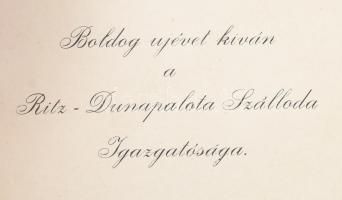 1938 Hotel Ritz Dunapalota Budapest szilveszteri menükártya, nemzetiszín szalagos papírborítóval