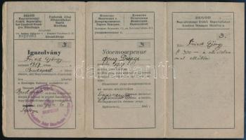 1945 Sopron, DEGOB - Magyarországi Zsidók Deportáltakat Gondozó Országos Bizottsága orosz-magyar nyelvű igazolvány