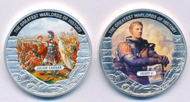Libéria 2009. 5$ ezüstözött Cu "Nagy Hadvezérek - Julius Caesar" multicolor festéssel, kapszulában, tanúsítvánnyal + 2011. 5$ ezüstözött Cu "Nagy Hadvezérek - V. Henrik" multicolor festéssel, kapszulában, tanúsítvánnyal T:PP  Liberia 2009. 5 Dollars silver plated Cu "The Greatest Warlords of History - Julius Caesar" with multicolor picture, in capsule with certificate + 2011. 5 Dollars silver plated Cu "The Greatest Warlords of History - Henry V" with multicolor picture, in capsule with certificate C:PP