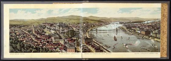 cca 1880 Budapest nevezetességeit bemutató litho leporelló, feliratozott képekkel, szakadással, kisebb hibákkal