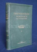 Haeffler István (szerk.): Országgyűlési Almanach az 1931-36. évi országgyűlésről. (Budapest, 1931). Magyar Távirati Iroda Rt. (ny.) 515 + [1] p. Kötetünk a Sturm Albert által 1887-ben alapított országgyűlési almanachnak az 1931. évi országgyűlési választások után kiadott friss kiadása, mely vázolja az ország választókerületeit, településenként megadja a szavazásra jogosultak létszámát, kivonatosan közli a választásokon indult pártok programját, a be nem jutott pártok programjait is beleértve, törzsanyagában pedig közli a megválasztott képviselőházi politikusok, illetve a felsőházi tagok életrajzát. A kötet emlékezetes rálátást nyújt a gazdasági világválság által sújtott ország belpolitikai törésvonalaira, a választói csoportok érdekkonfliktusaira, illetve értékes adatokkal szolgál a politikai osztály egyes képviselőinek karrierútjával kapcsolatban. A munka közli az egyes képviselők lakcímét és telefonszámát is. Az 1931. évi országgyűlési választásokat szokás szerint a Bethlen István-féle Egységes Párt nyerte, megszerezve a mandátumok túlnyomó részét, a kormányfő azonban két hónap múlva lemondott, így az elhúzódó világválság kedvezőtlen politikai és gazdasági hatásaival 1931 augusztusától Károlyi Gyula, 1932 októberétől pedig Gömbös Gyula kormányának kellett felvenni a küzdelmet; a kormányok bukása ebben az időszakban csupán némi politikai irányváltást vont maga után, ám új választások kiírását nem tette szükségessé, arra csak a négyéves ciklus leteltével, 1935-ben került sor. Az első előzéken Ex libris. (Sturm-féle országgyűlési almanach.) Aranyozott, vaknyomásos kiadói egészvászon kötésben, az első kötéstáblán apró sérülés. Jó példány.