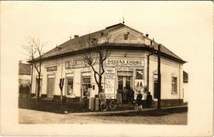 Püspökladány, Gulyás Endre vas-, fűszer és festék kereskedés, Spitz Henrik üzlete, Steaua Kőolaj kereskedlemi rt., photo (fl)