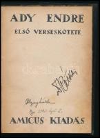 Ady Endre első verseskötete. Bp., 1920, Amicus (Hornyánszky Viktor-ny.), 110+(2) p. Átkötött félvászon-kötésben, kopottas borítóval, kissé foltos lapokkal, tulajdonosi névbejegyzésekkel.