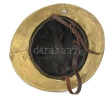 Budapesti Önkéntes Tűzoltó Egylet tűzoltósisak, 1886, korának megfelelő állapotban szegecshiánnyal, ...