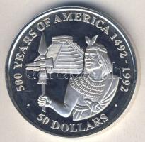 Cook-szigetek 1990. 50$ Ag "Amerika 500 éve-inka herceg" T:PP