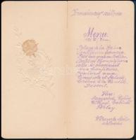 1901 Koronaherceg szálloda menükártya Ferenc József dombornyomott portréjával 17 cm