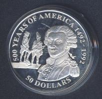 Cook-szigetek 1991. 50$ Ag "Amerika 500 éve-Marquis de Lafayette" T:PP