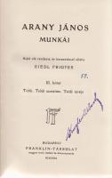 Arany János:
Arany János munkái I-VI. Sajtó alá rendezte és bevezetéssel ellátta Riedl Frigyes. [Te...