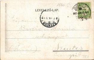 1907 Budapest III. Rómaifürdő, Római fürdő nagy vendéglő, étterem kertje (szakadás / tear)