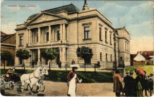 1912 Lugos, Lugoj; Városi színház. Montázs lovas hintóval / theatre. Montage with horse chariot (Rb)
