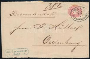 ~1864 Ajánlott levél 3 x 5kr bélyeggel (ebből kettő bontásnál eltépve) / Registered cover with 3 x 5kr (2 torn apart) RAAB / RECOMMANDIRT - Oedenburg