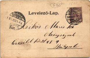 1900 Kecskemét, Polgári leány iskola, Piarista templom. Gallia Metzger Béla kiadása, Art Nouveau, fl...