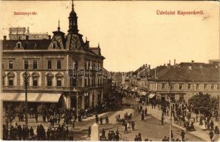 1907 Kaposvár, Széchenyi tér, piac, Erzsébet szálló, Geiszler Nep. János üzlete. Hagelmann Károly kiadása (EK)