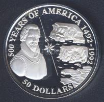 Cook-szigetek 1993. 50$ Ag "Amerika 500 éve-Sir Martin Frobisher" T:PP
