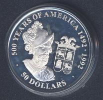Cook-szigetek 1991. 50$ Ag "Amerika 500 éve-Francisco Pizarro" T:PP