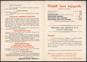 1932 Pörkölt kávé ajánlat (árjegyzék) Vendéglősök beszerző csoportja 4 p