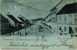 1899 (Vorläufer) Csáktornya, Cakovec; Zalaújvári utca este. Fischel Fülöp (Strausz Sándor) kiadása / street at night (EB)