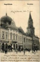 1906 Nagykikinda, Kikinda; Városház. Angner A. dohány nagy és különlegességi áruda, Pentz Miklós üzlete / town hall, shops (Rb)