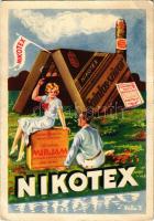 1938 Törődjön kissé magával is - szívjon Nikotexet! Nikotex Faintos cigaretta és szivarka reklámlapja / Hungarian cigarette and cigar advertising card s: Pálla J. (EB)