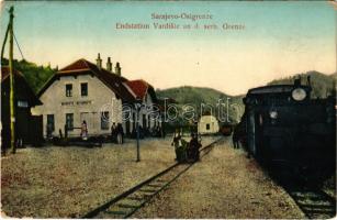 Donje Vardiste, Sarajevo-Ostgrenze, Endstation an d. serb. Grenze / railway station at the Serbian border, locomotive, train (tear)