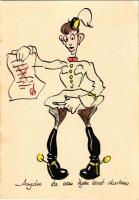 Anyám, én nem ilyen lovat akartam. Kézzel rajzolt és színezett katonai művészlap / Hungarian hand-drawn and hand-colored military art postcard s: Gáspáry (EK)