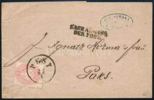 ~1864 5kr levélen / on cover PEST + NACH ABGANG DER POST - Paks