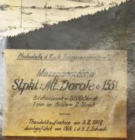 1917 K.u.k. panorámafelvétel az olasz Alpokban levő Asiago-fennsíkról a különböző objektumok elhelye...