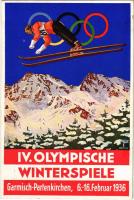 1936 Garmisch-Partenkirchen IV. Olympische Winterspiele / 1936. évi téli olimpiai játékok / Winter Olympics in Garmisch-Partenkirchen advertisement card, winter sport, ski jump s: Schroffner + So. Stpl. (fl)