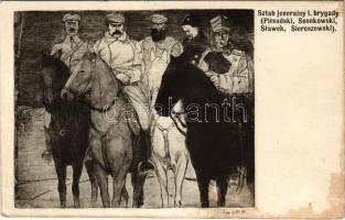 1915 Sztab jeneralny I. brygady (Pilsudski, Sosnkowski, Slawek, Sieroszewski) / WWI Polish military art postcard (fl)