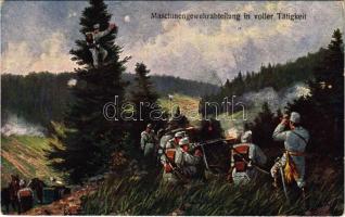 Maschinengewehrabteilung in voller Tätigkeit / WWI K.u.K. (Austro-Hungarian) military art postcard, machine gun (EK)