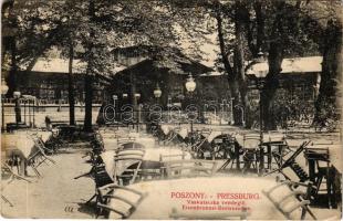 1909 Pozsony, Pressburg, Bratislava; Vaskutacska vendéglő, étterem kert / Eisenbrünnel (Eisenbründl) / Zelezná Studienka / spa restaurant, garden (EK)