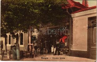 1914 Horgos, Kováts József üzlete és saját kiadása / publishers shop + BROD - SZEGED 29 vasúti mozgóposta bélyegző (felületi sérülés / surface damage)