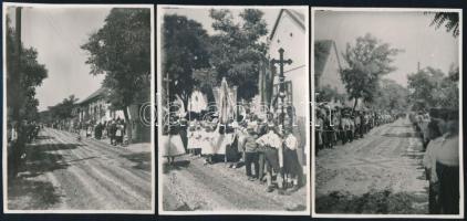 1935 Úrnapi körmenet Budaörsön, 5 db egyenként feliratozott fotó, szép állapotban, 11×8 cm