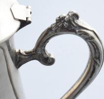 Antik háromrészes kávé-tea szervírozó szett, két kiöntő és cukortartó, kopással, m: 11,5-24 cm