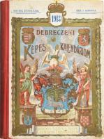 Debreczeni Képes Kalendárium az 1913-ik közönséges esztendőre. Tizenharmadik évfolyam. Debrecen,(1913.),Debreczen Sz. Kir. Város Könyvnyomda-Vállalata, 14+4 sztl. lev.+17-252 p.+5+1+13 (hirdetések) sztl. lev. + 3 t.Gazdag korabeli reklámanyaggal. Egészoldalas és szövegközti fekete-fehér képanyaggal illusztrált. Kiadói illusztrált félvászon-kötés, kopott, foltos borítóval, néhány lapon ceruzás bejegyzéssel, jegyzettel, kissé foltos lapokkal.