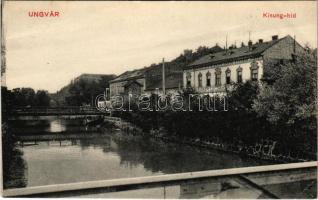 Ungvár, Uzshorod, Uzhhorod, Uzhorod; Kisung híd, Erzsébet szálloda. Völgyi József kiadása / Uzh river bridge, hotel (EK)