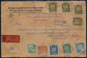 1925 Pénzes levél 9 db bélyeggel, ebből 6 perfin, Budapestre / Insured cover with 9 stamps (6 perfin) to Hungary