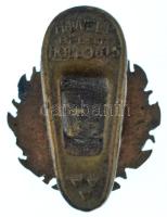 DN "E" zománcozott bronz gomblyuk jelvény, hátoldalán "HAWEL P BPEST HOLLÓ U 15.&quot...