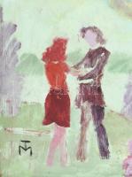 TM jelzéssel: Társaság. Olaj, farost. 78x67 cm. Fakeretben